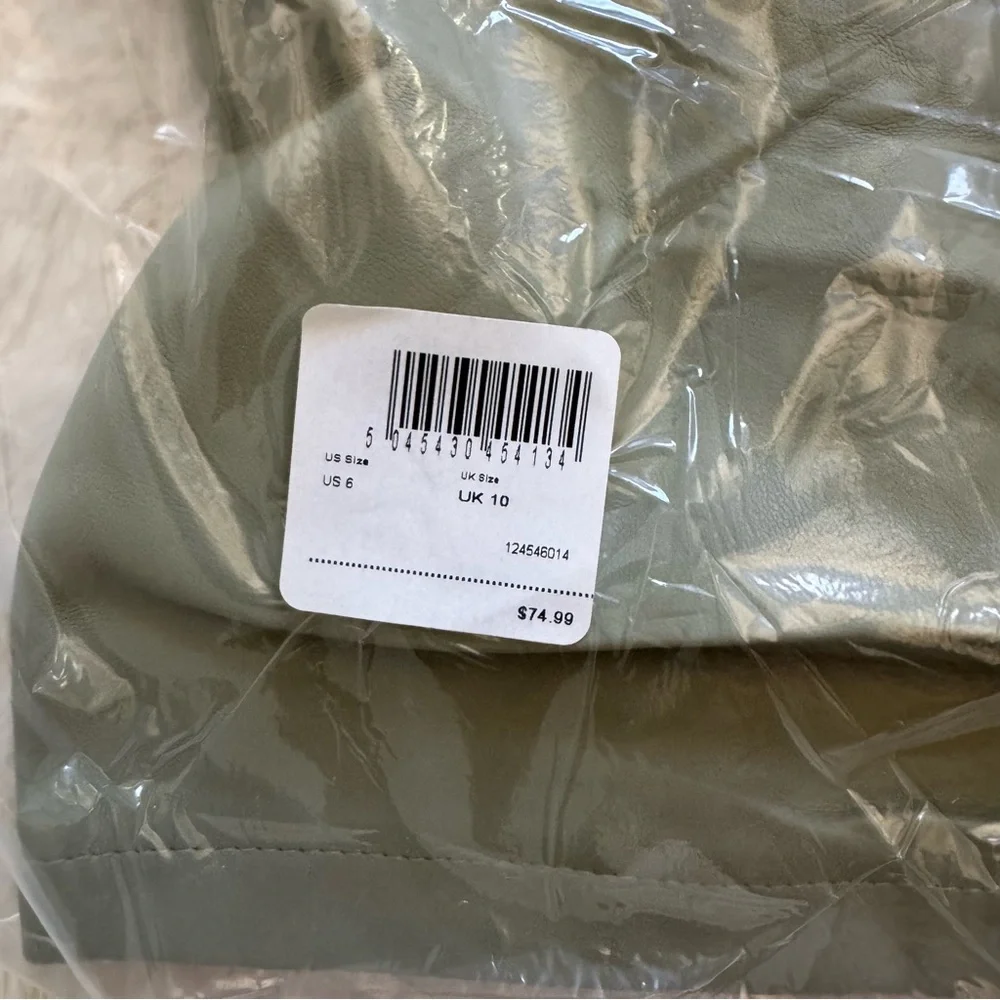 NWT Topshop Sage Green Faux Leather Short Sleeve Shacket - Size 6 - Picture 6 of 7